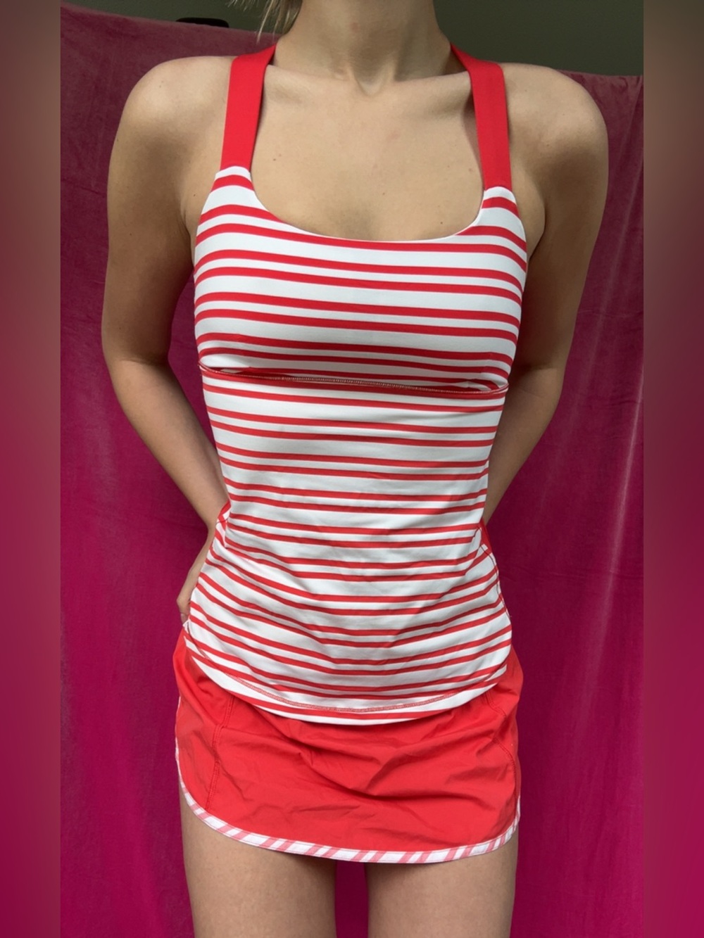 Lululemon Red Stripe Tank Top & Tennis Skirt Set